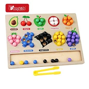 2026 New Wooden Fruit Themed Color Sorting Board, Montessori Fine Motor Toy with Beads and Tweezers for Toddlers W12E220