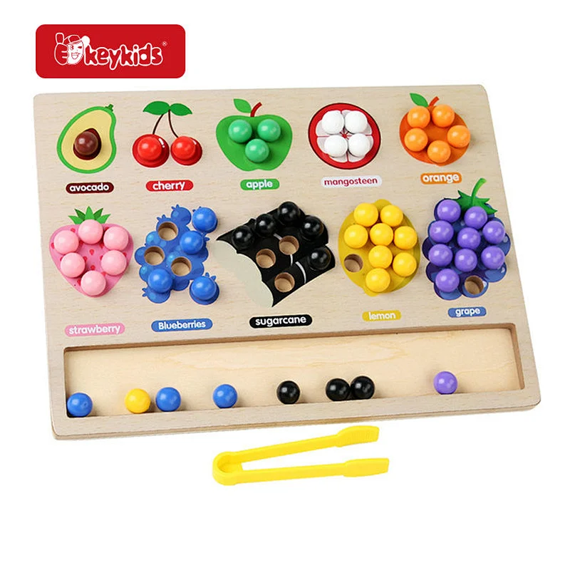 2026 New Wooden Fruit Themed Color Sorting Board, Montessori Fine Motor Toy with Beads and Tweezers for Toddlers W12E220