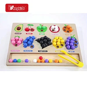 2026 New Wooden Fruit Themed Color Sorting Board, Montessori Fine Motor Toy with Beads and Tweezers for Toddlers W12E220